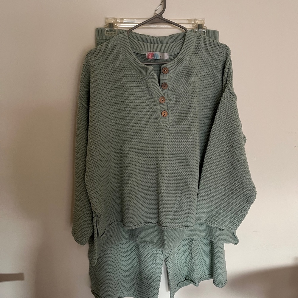 Free People Mint Green Waffle Knit Sweater Set